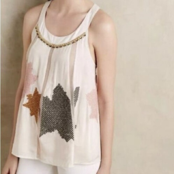 Anthropologie Floreat Pia Embroidered Light Pink Tank Top Size 8 Medium - Picture 1 of 7